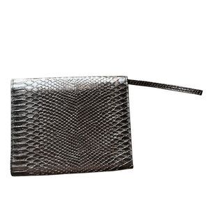 Neiman Marcus Metallic Snake Print Snakeskin Rectangle Evening Wristlet Clutch